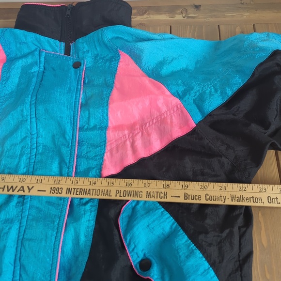 Vintage 90s Neon Pink Blue Windbreaker Track Jacket - Picture 8 of 10